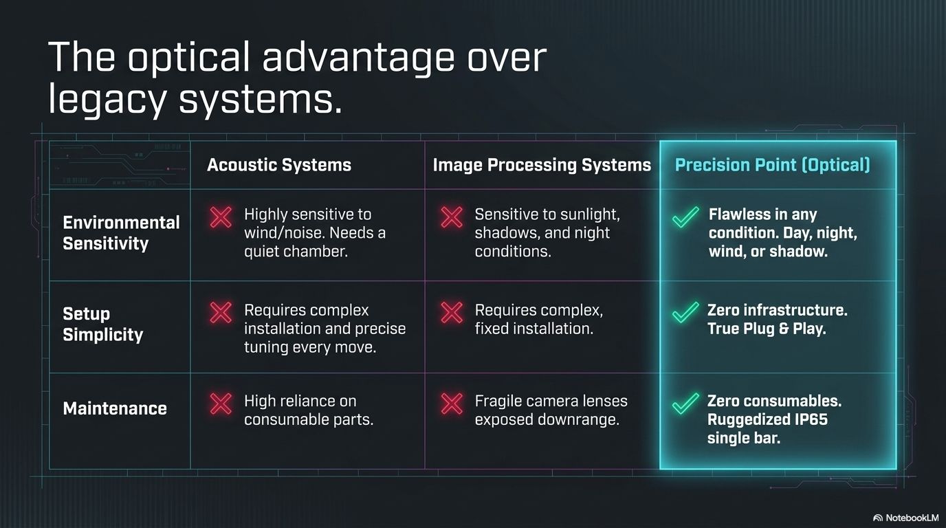 Comparison: Acoustic vs Image Processing vs Precision Point optical